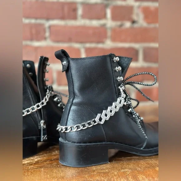 Zara Black Leather Combat Lace-Up Boots 7.5 - Picture 7 of 17